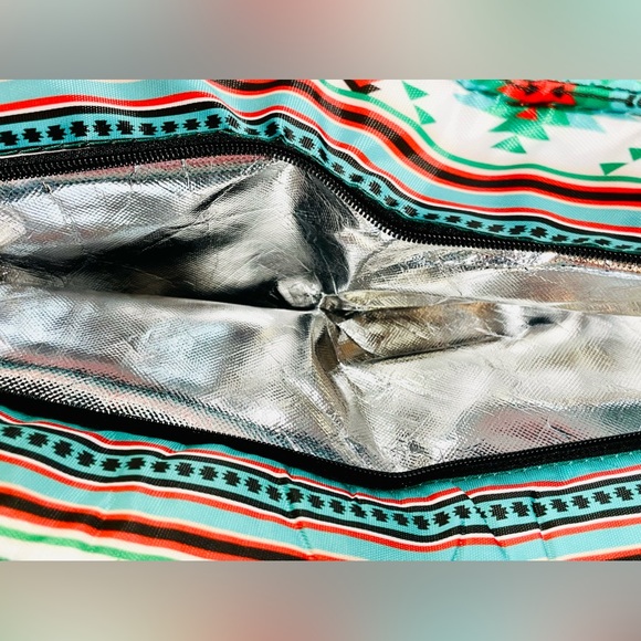 Blue CANYON SKY Aztec Design Insulated Tote Bag Soft Cooler Handle Zip 18" x 14" - Picture 4 of 5